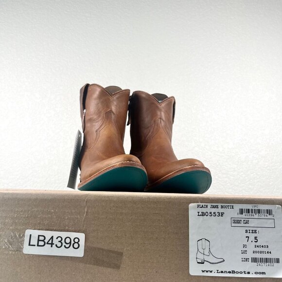 NEW Lane PLAIN JANE Womens Brown Cowboy Bootie 7.5 Short Western Cowgirl Boots - Picture 10 of 11